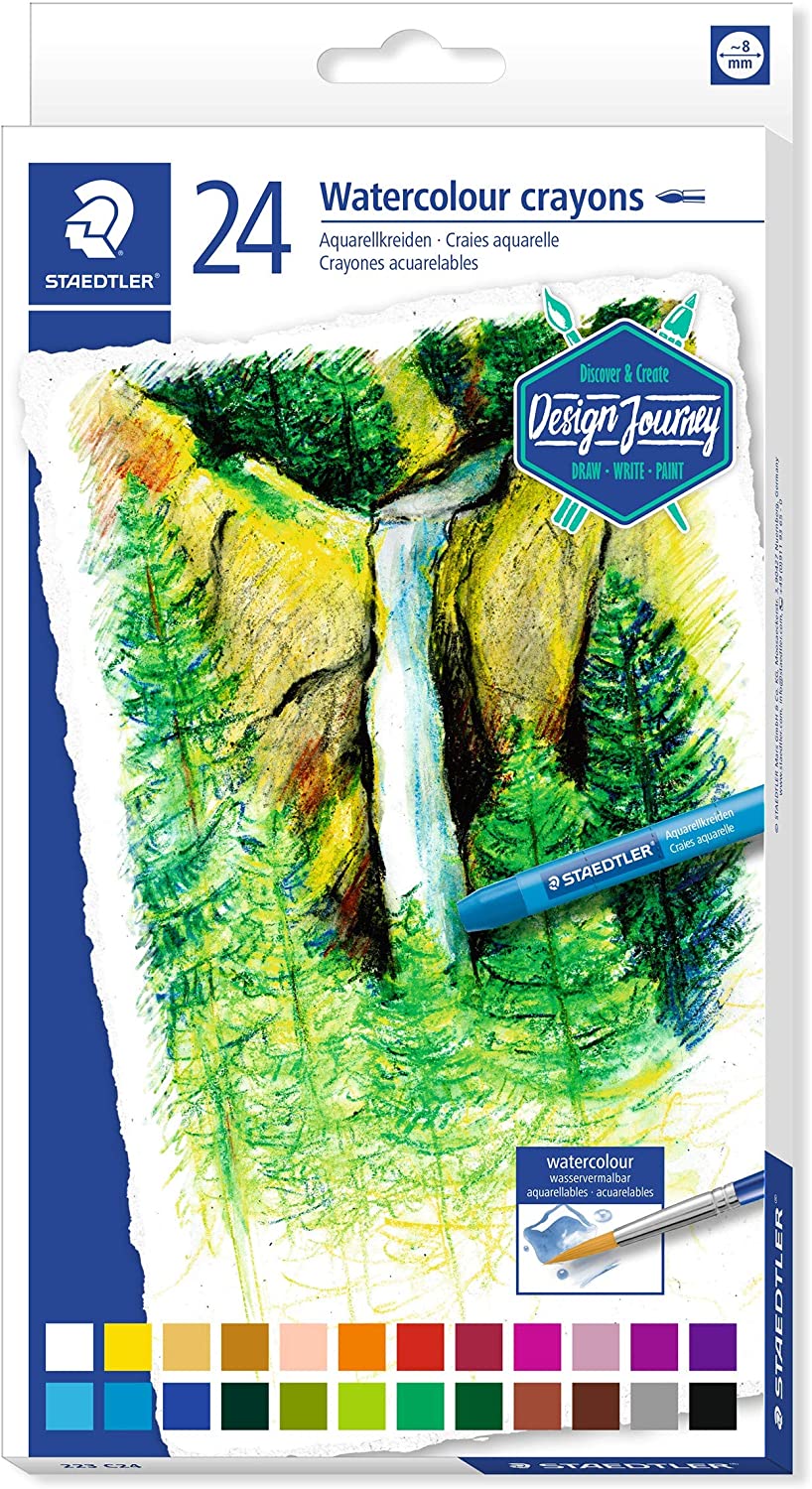 Staedtler Crayones Acuarelables 223 Pack de 24 Lapices de Cera - Facil de Mezclar - Extremadamente Opacos - Colores Surtidos