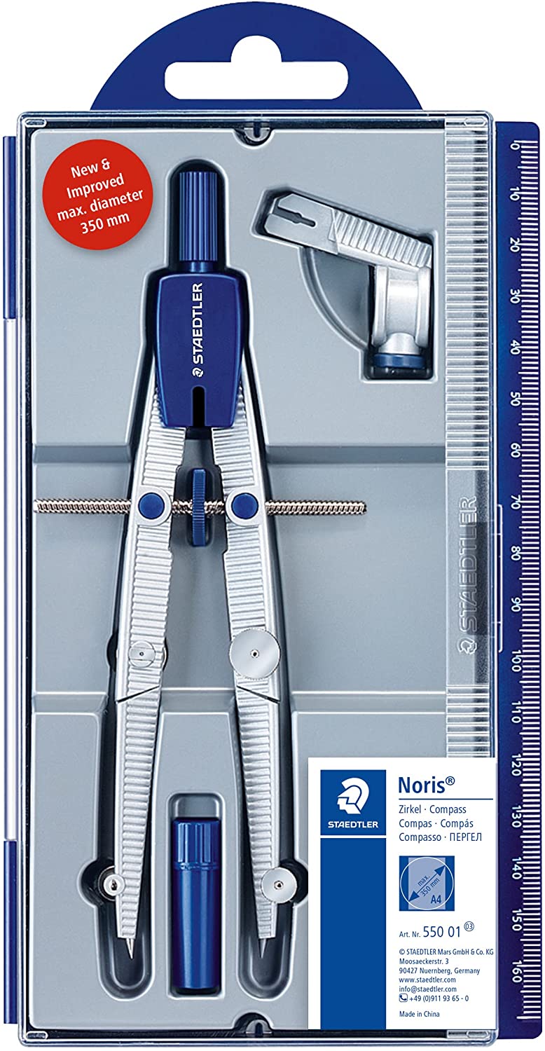 Staedtler Noris 550 01 Compas de Precision - Aguja y Mina Intercambiables - Mecanismo de Ajuste Rapido