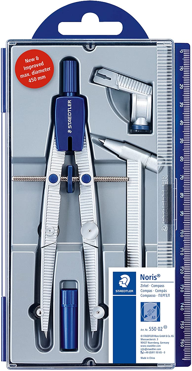 Staedtler Noris 550 02 Compas de Precision - Aguja y Mina Intercambiables - Mecanismo de Ajuste Rapido