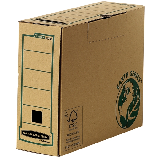 Fellowes Bankers Box Earth Caja de Archivo Definitivo A4 100mm - Montaje Manual - Carton Reciclado Certificacion FSC - Color Marron