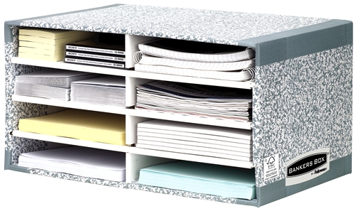 Fellowes Bankers Box Clasificador de Sobremesa - Montaje Automatico Fastfold - Carton Reciclado Certificacion FSC - Color Gris
