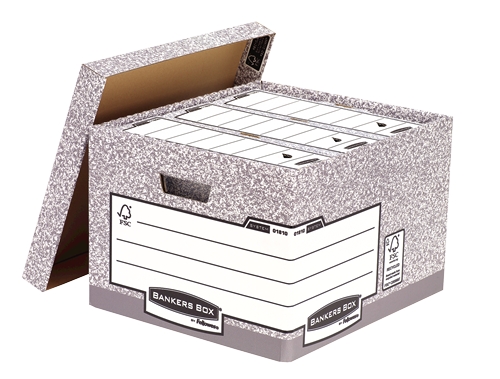 Fellowes Bankers Box Contenedor de Archivos Folio - Montaje Automatico Fastfold - Carton Reciclado Certificacion FSC - Color Gris