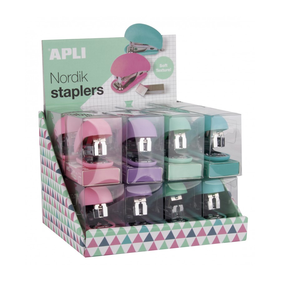 Apli Nordik Collection Expositor de 16 Grapadoras - Tamao 63mm - Colores Surtidos