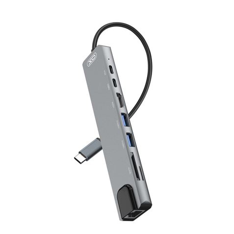 XO Hub USB-C 3.0 con 2x USB-A 3.0, 1x HDMI y 2x USB-C, 1x RJ-45, 1x Lector MicroSD y 1x Lector SD
