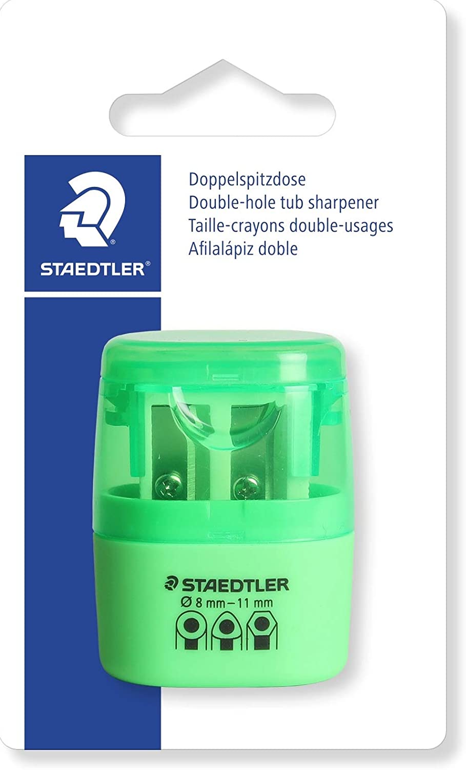 Staedtler Sacapuntas Doble Uso con Deposito - 2 Agujeros - De 8.2mm hasta 10.2mm - Color Verde Neon