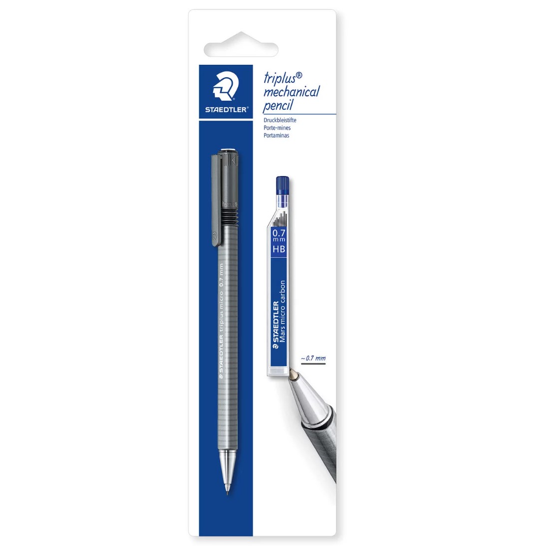 Staedtler Pack de 1 Portaminas Triplus Micro 774 de 0.7mm + 1 Tubo de 12 Minas - Diseo Triangular Ergonomico - Punta de Metal Retractil - Goma de Borrar Extralarga