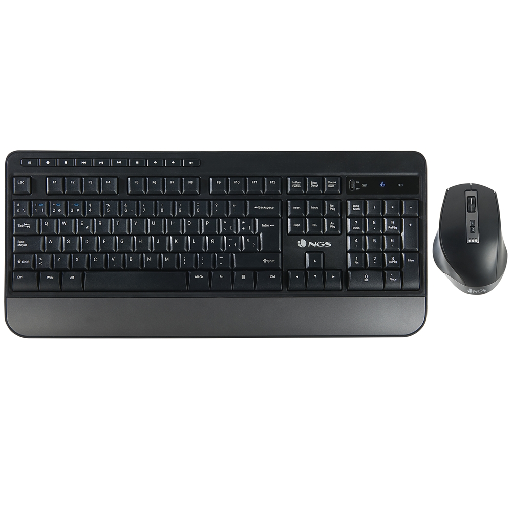NGS Spell Kit Pack Teclado Multidispositivo Inalambrico USB Bluetooth - 10 Teclas Multimedia - Resistente a Vertidos + Raton Multidispositivo Inalambrico USB Bluetooth 2400dpi 6 Botones - Uso Ambidiestro
