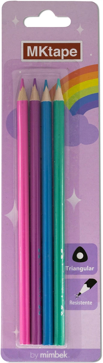 MKtape Pack de 4 Lapices Triangulares de Colores - Mina de 3,0mm - Resistencia a la Rotura - Colores Pastel