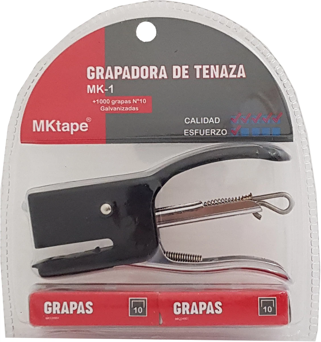 MKtape MK1 Pack de Grapadora de Tenaza Mini + 1000 Grapas Nº 10 - Hasta 12 Hojas - Color Negro