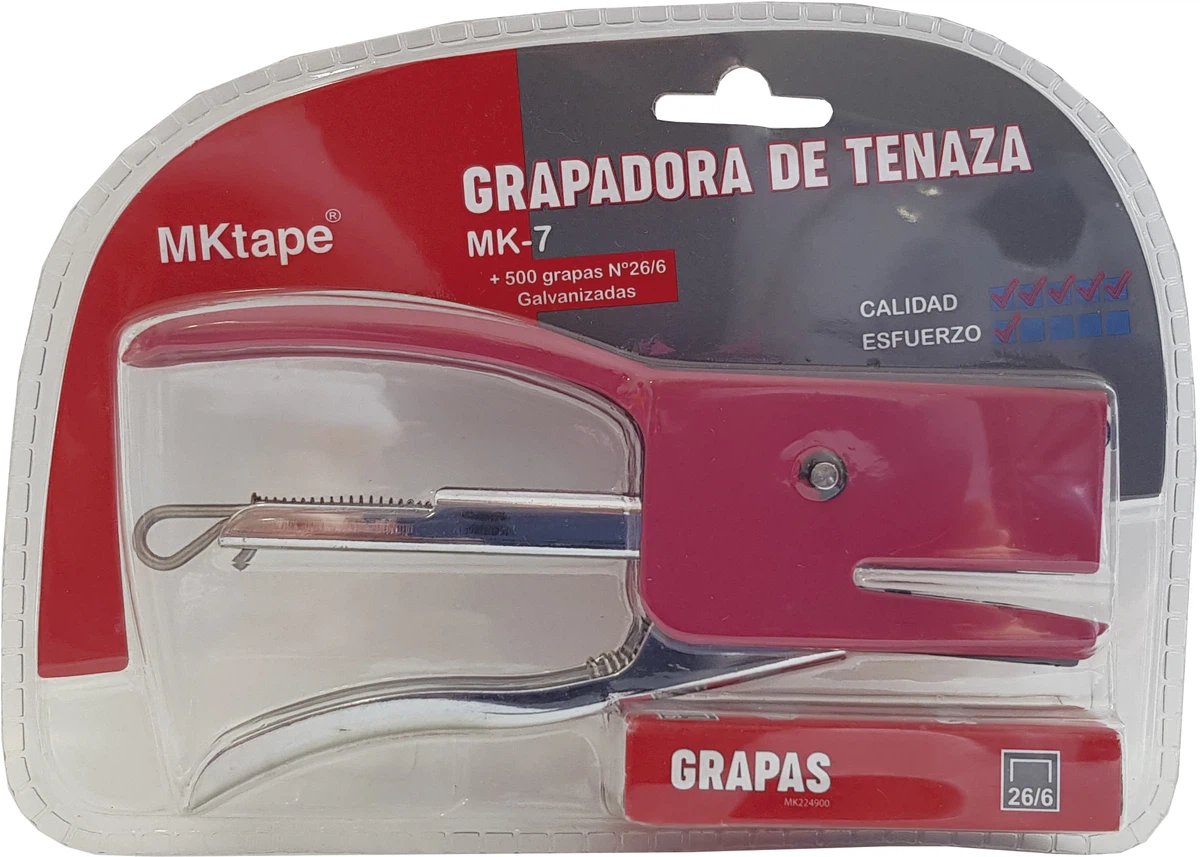 MKtape MK7 Pack de Grapadora de Tenaza + 500 Grapas Nº 26/6 - Hasta 20 Hojas - Color Rojo