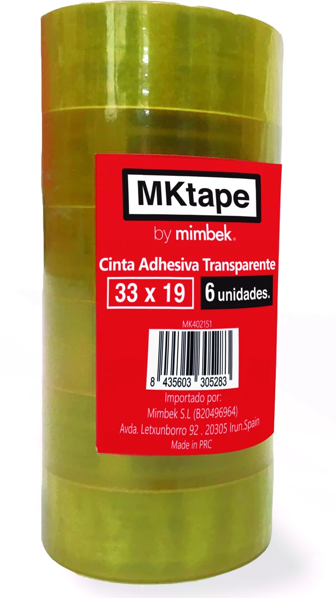 MKtape Pack de 6 Rollos de Cinta Adhesiva Transparente 19mm x 33m