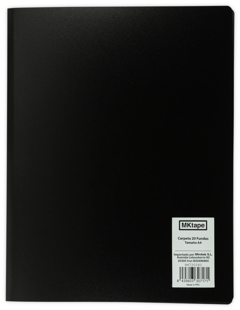 MKtape Carpeta con 20 Fundas Portadocumentos - Tamao A4 - Color Negro