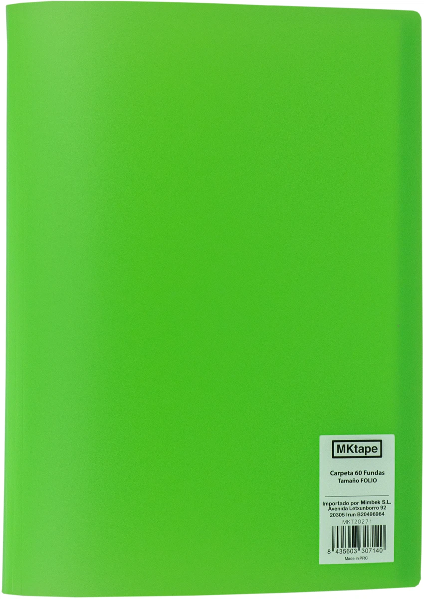 MKtape Carpeta con 60 Fundas Portadocumentos - Tamao Folio - Color Verde Neon