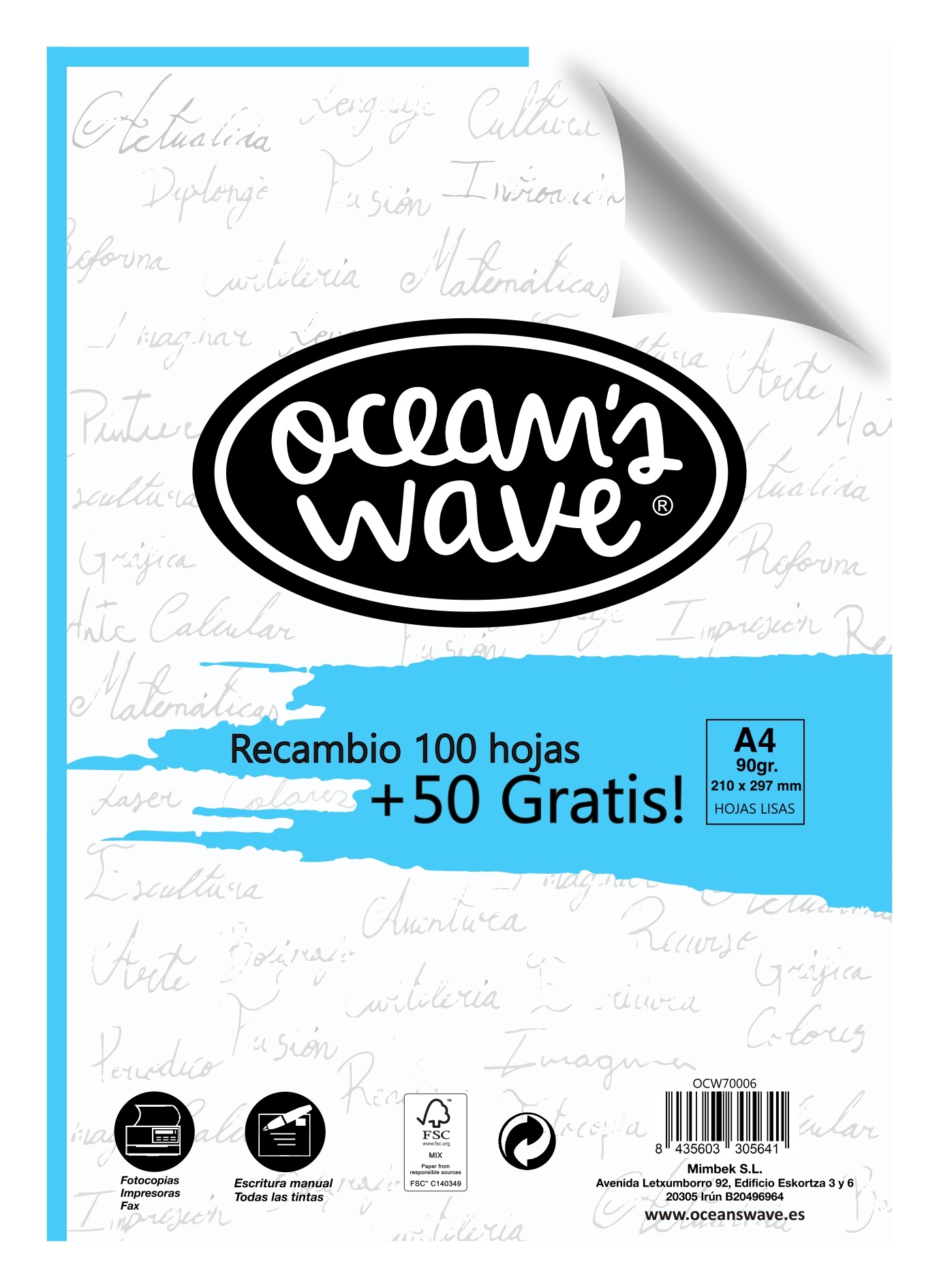 Oceans Wave Pack de 100 Hojas A4 90gr + 50 Gratis - Color Blanco