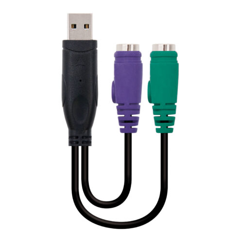 Nanocable Conversor PS/2(teclado+ratn) a USB - Tipo 2xPS/2/H-A/M - 15cm - Color Negro