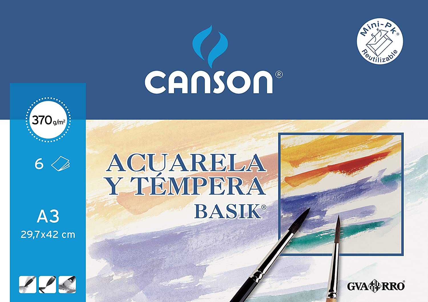 Canson Acuarela Basik Minipack de 6 Hojas A3 - 29.7x42cm - 370g - Color Blanco