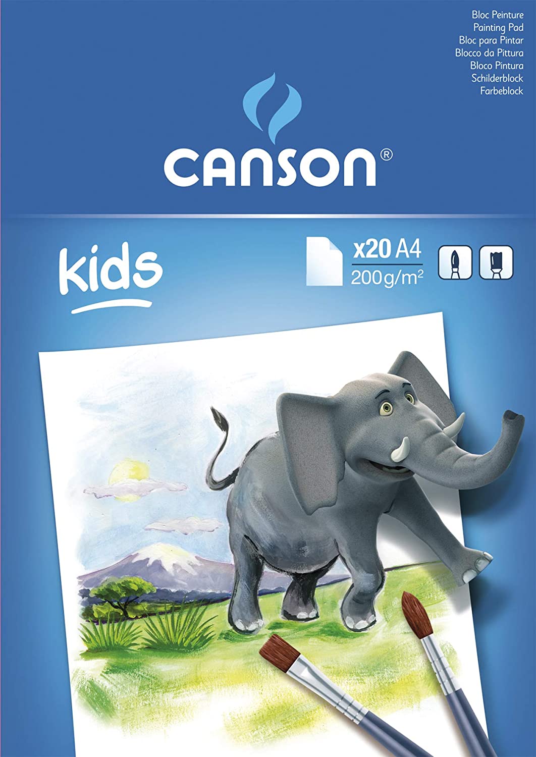 Canson Kids Pintura Bloc Encolado de 20 Hojas A4 - 21x29.7cm - 200g - Color Blanco