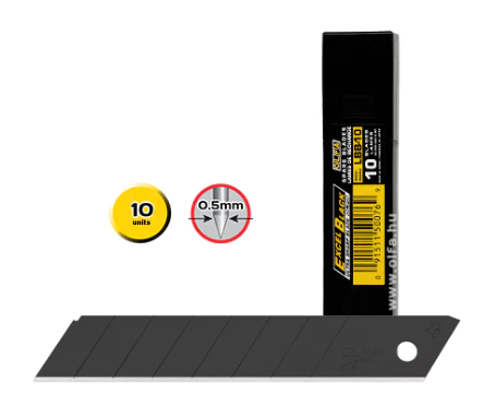 Olfa Pack de 10 Cuchillas de Respuesto Negras para Cutters Olfa - 8 Segmentos - Ancho 18mm