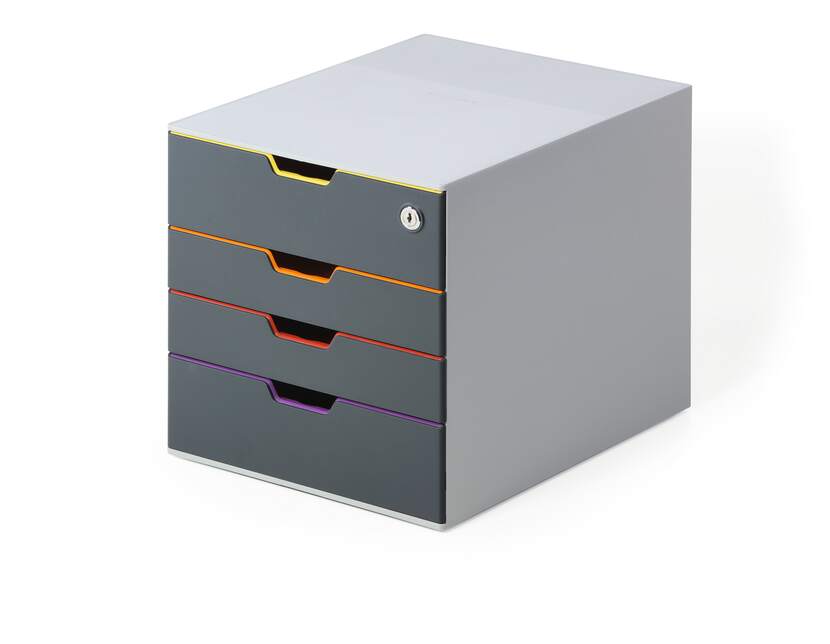 Durable Varicolor 4 Safe Cajonera de 4 Cajones con Cerradura - 2 Cajones XXL - Tamao Apto para Armarios de Oficina Estandar - Color Gris