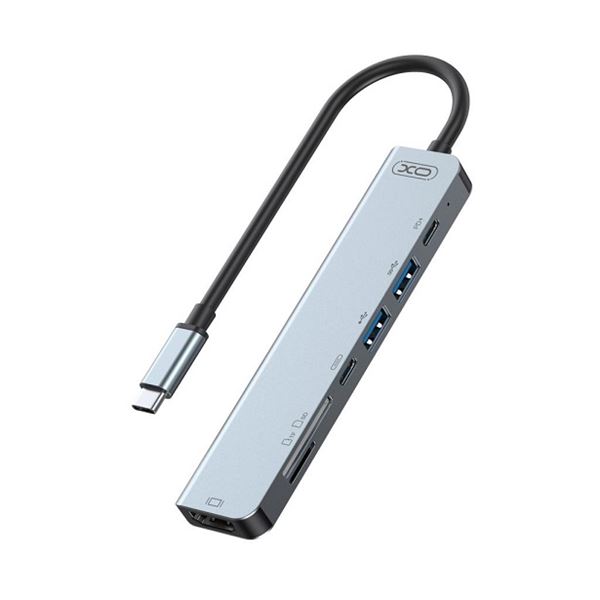 XO Hub USB Tipo C - 1 HDMI - 2 USB - Lector de Tarjetas - 2 USB Tipo C - Cable 15cm - Color Gris
