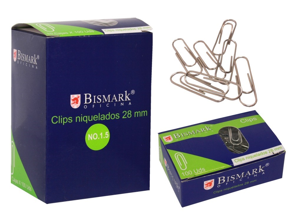 Bismark Pack de 100 Clips Nº1.5 28mm - Niquelados