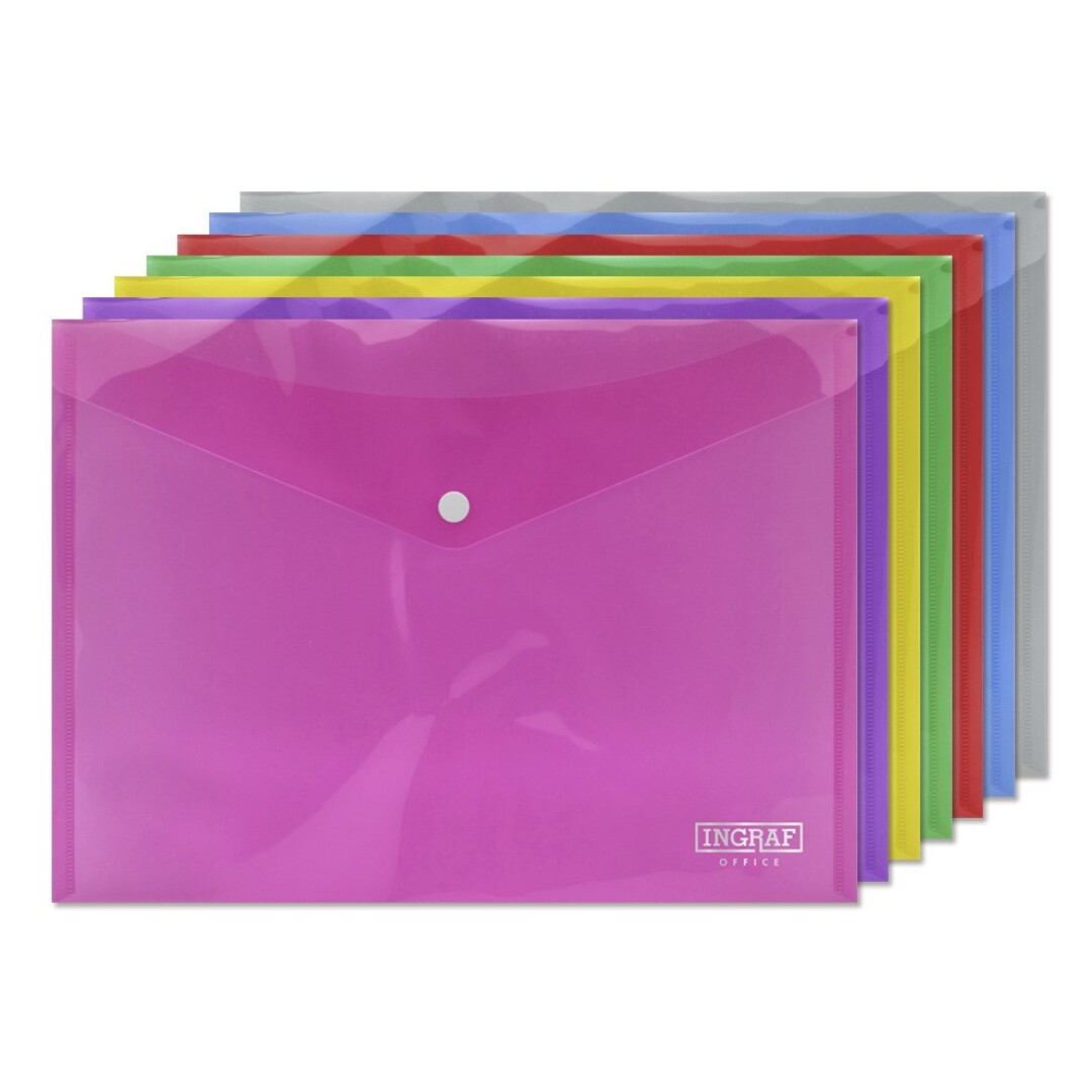 Ingraf Pack de 10 Sobres con Cierre de Broche - Polipropileno - Tamao A4 - Colores Surtidos
