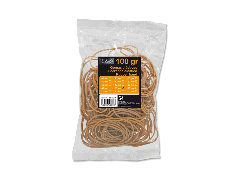 Office Club Gomas Elasticas Ø 120mm - Alta Calidad - Bolsa de 100gr
