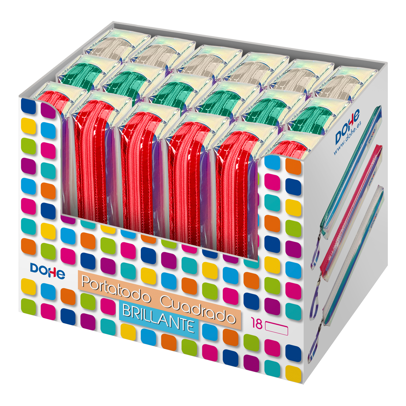 Dohe Expositor de 18 Portatodos Brillantes Cuadrados - Tamao 21x5cm - Colores Surtidos