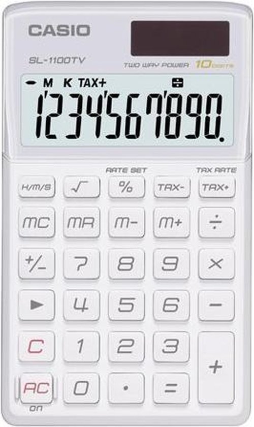 Casio SL1100TV Calculadora de Escritorio - Calculo de Impuestos - Pantalla LCD de 10 Digitos - Solar y Pilas