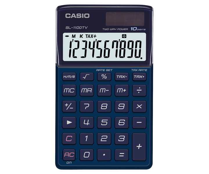 Casio SL1100TV Calculadora de Escritorio - Calculo de Impuestos - Pantalla LCD de 10 Digitos - Solar y Pilas