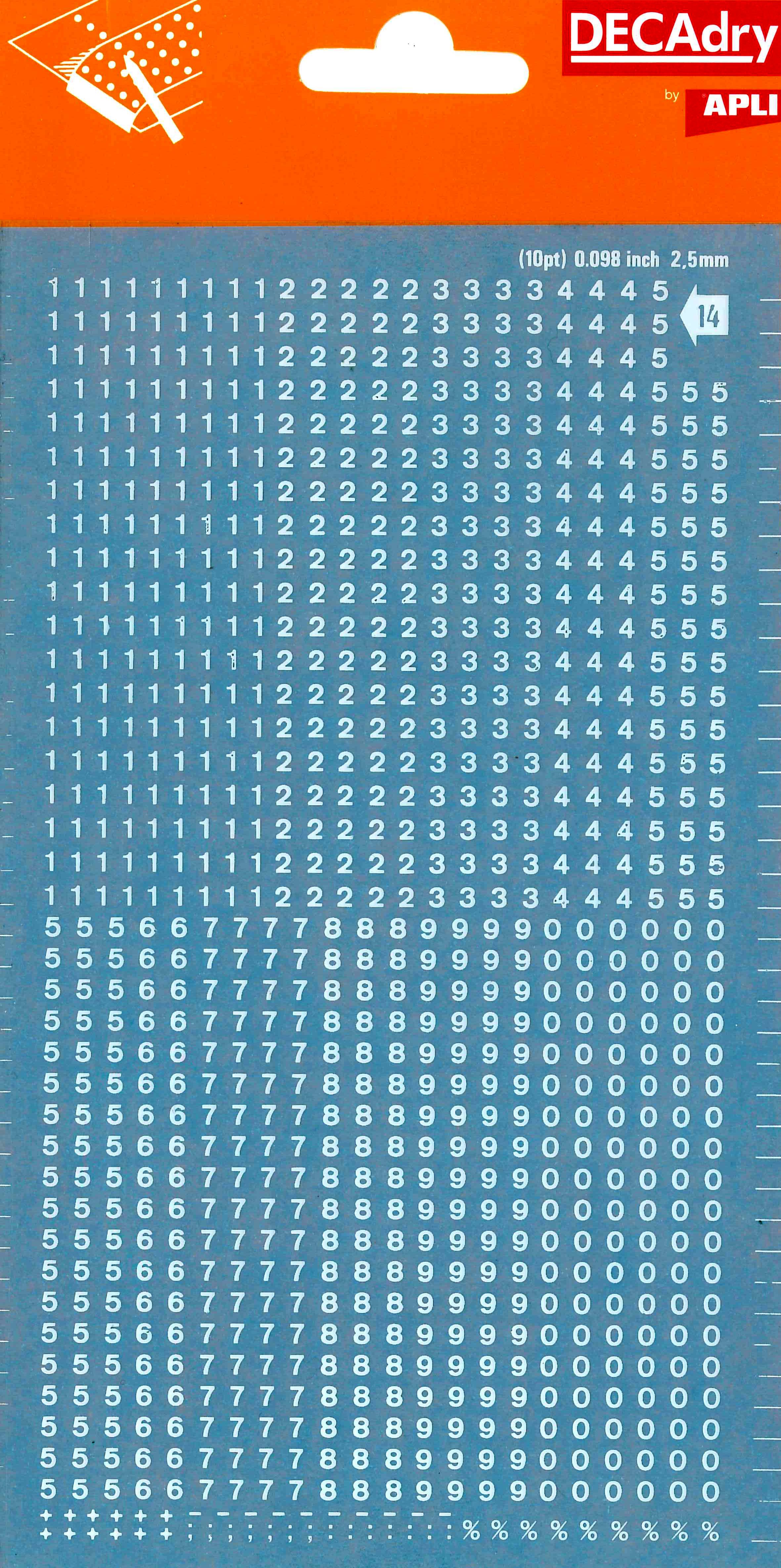 Apli Numeros Transferibles - 2.5mm - Facil Aplicacion - Resistentes al Agua - Blancos - 952 Caracteres