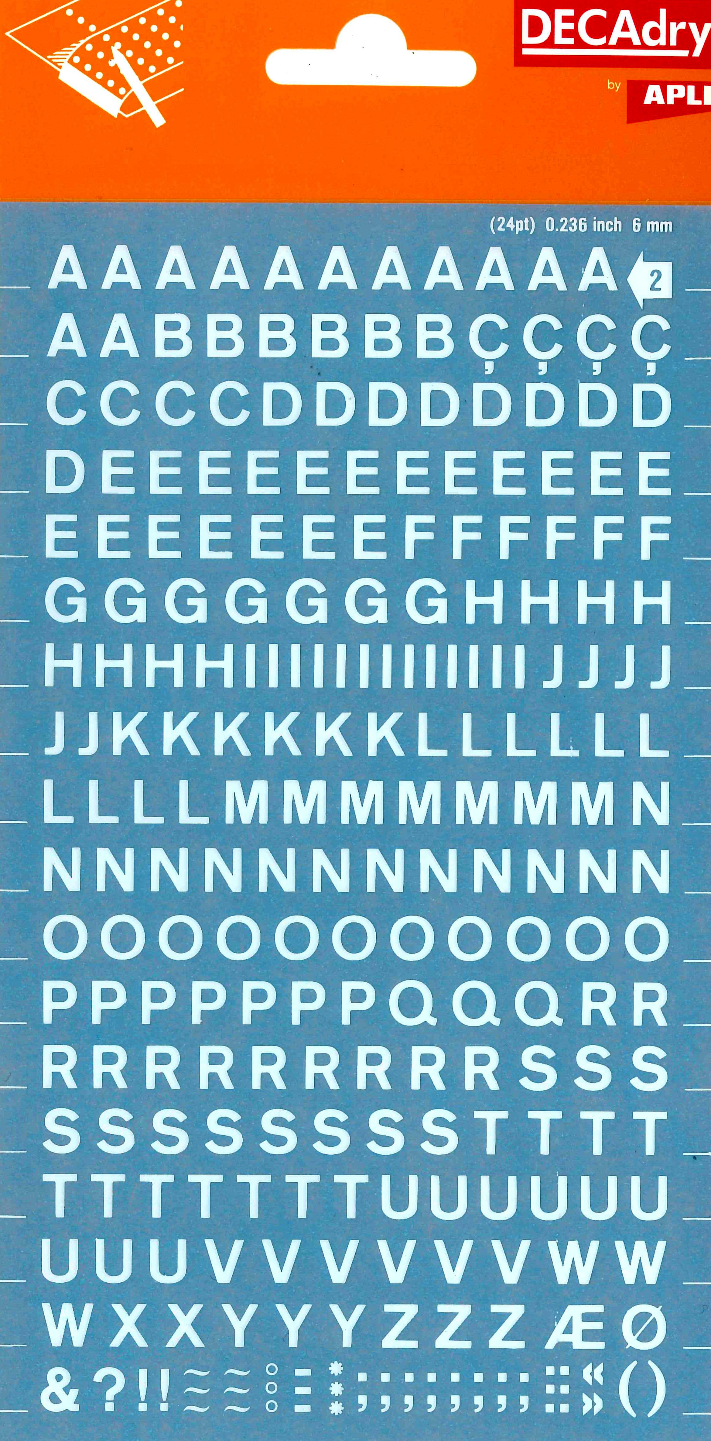Apli Letras Transferibles Blancas 6mm - 258 Caracteres - Facil Aplicacion - Gran Adherencia - Versatil Blanco