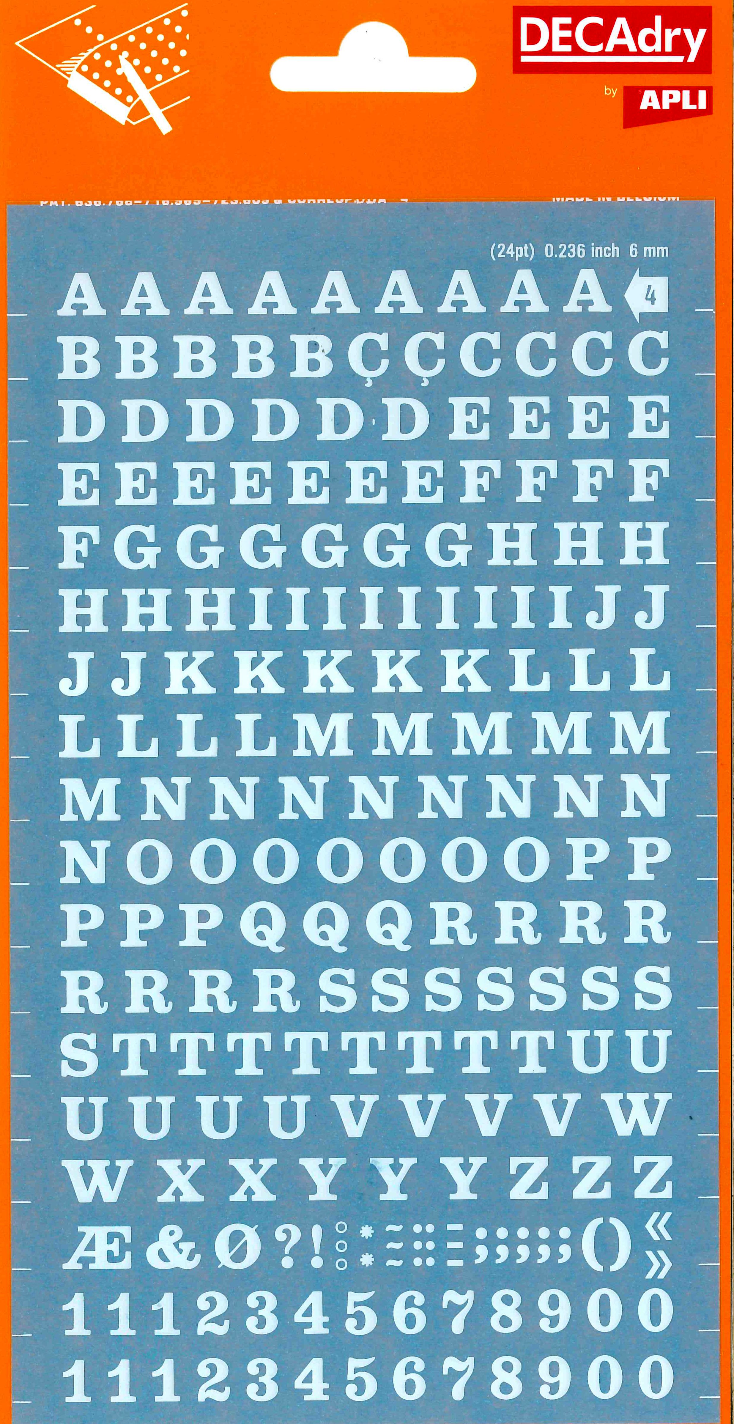 Apli Letras y Numeros Transferibles - 6mm - Facil Aplicacion - 214 Caracteres - Blanco
