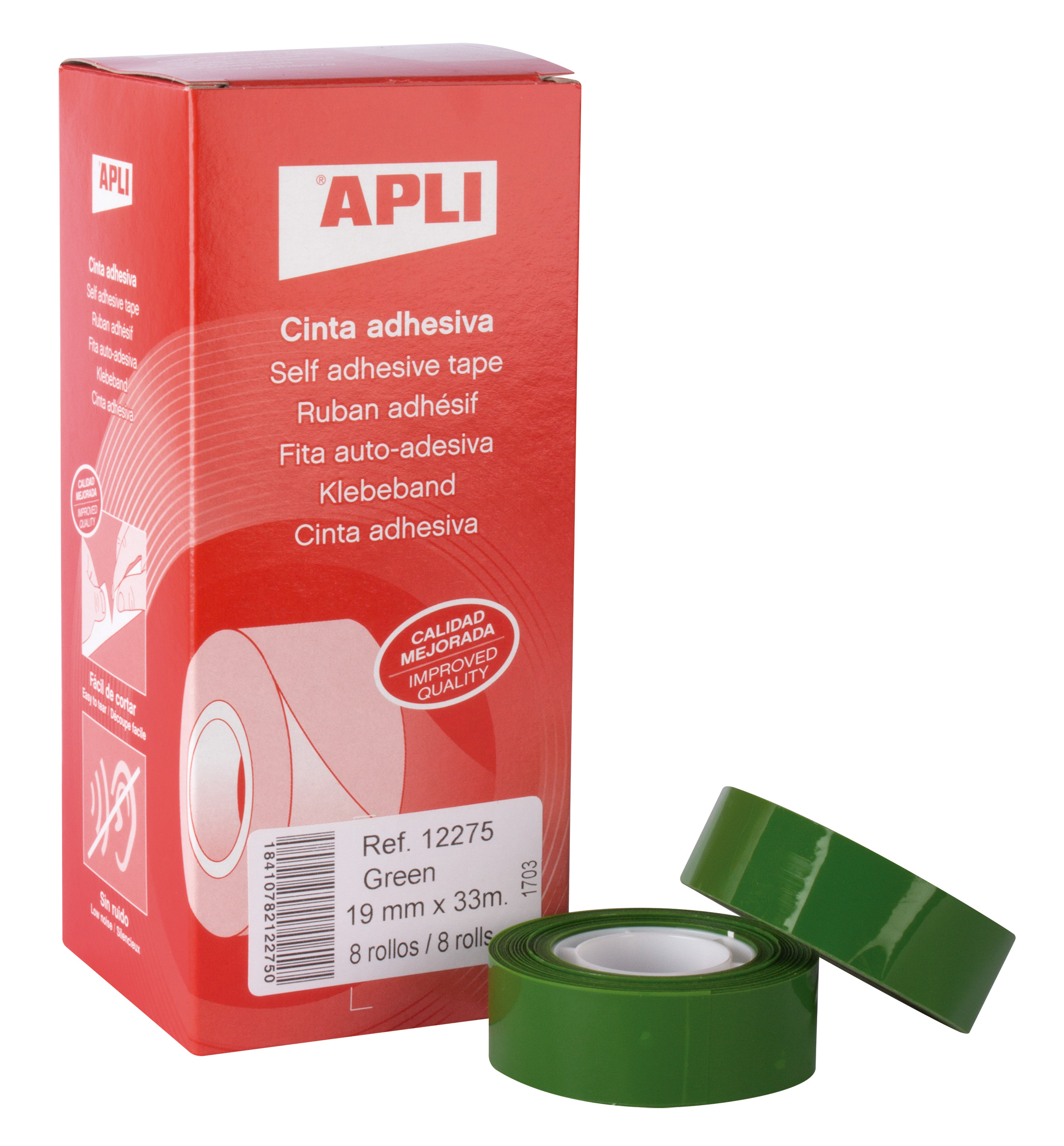 Apli Cinta Adhesiva Verde 19mm x 33m - Resistente al Desgarro - Facil de Cortar - Adhesivo de Alta Calidad Verde