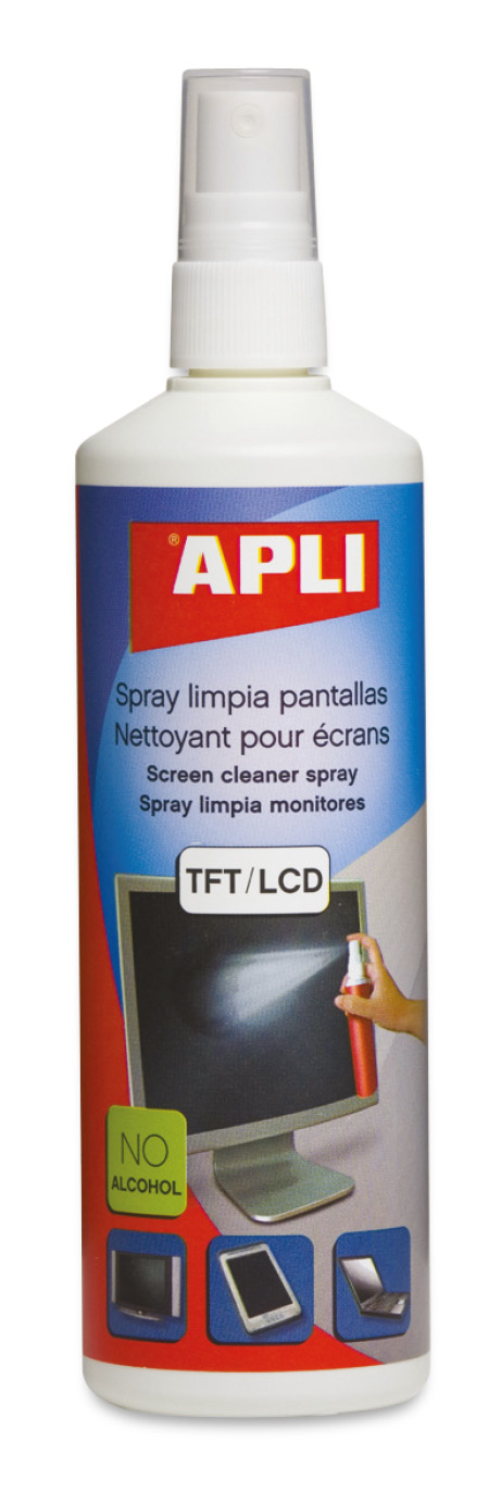 Apli Spray Limpiador Pantallas TFT/LCD - Contenido 250ml - Elimina Manchas y Polvo - Mantiene Pantallas Limpias y sin Bacterias