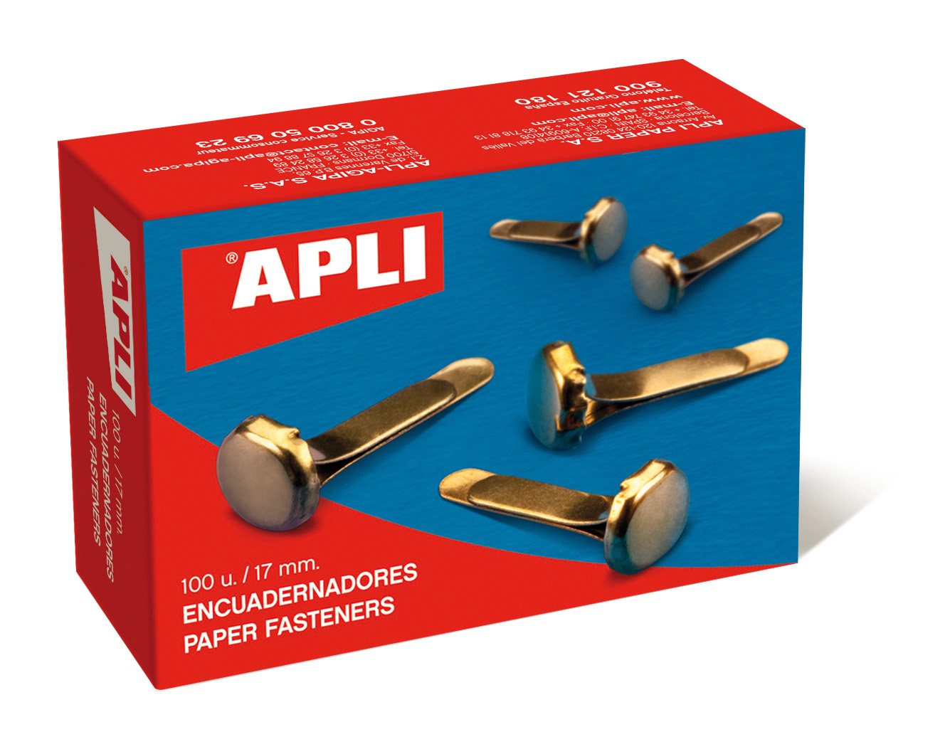 Apli Encuadernadores Metalicos Dorados 17mm - Caja de 100 - sin Arandela - Aptos para Todo Tipo de Documentos - Ideales para Encuadernar y Manualidades