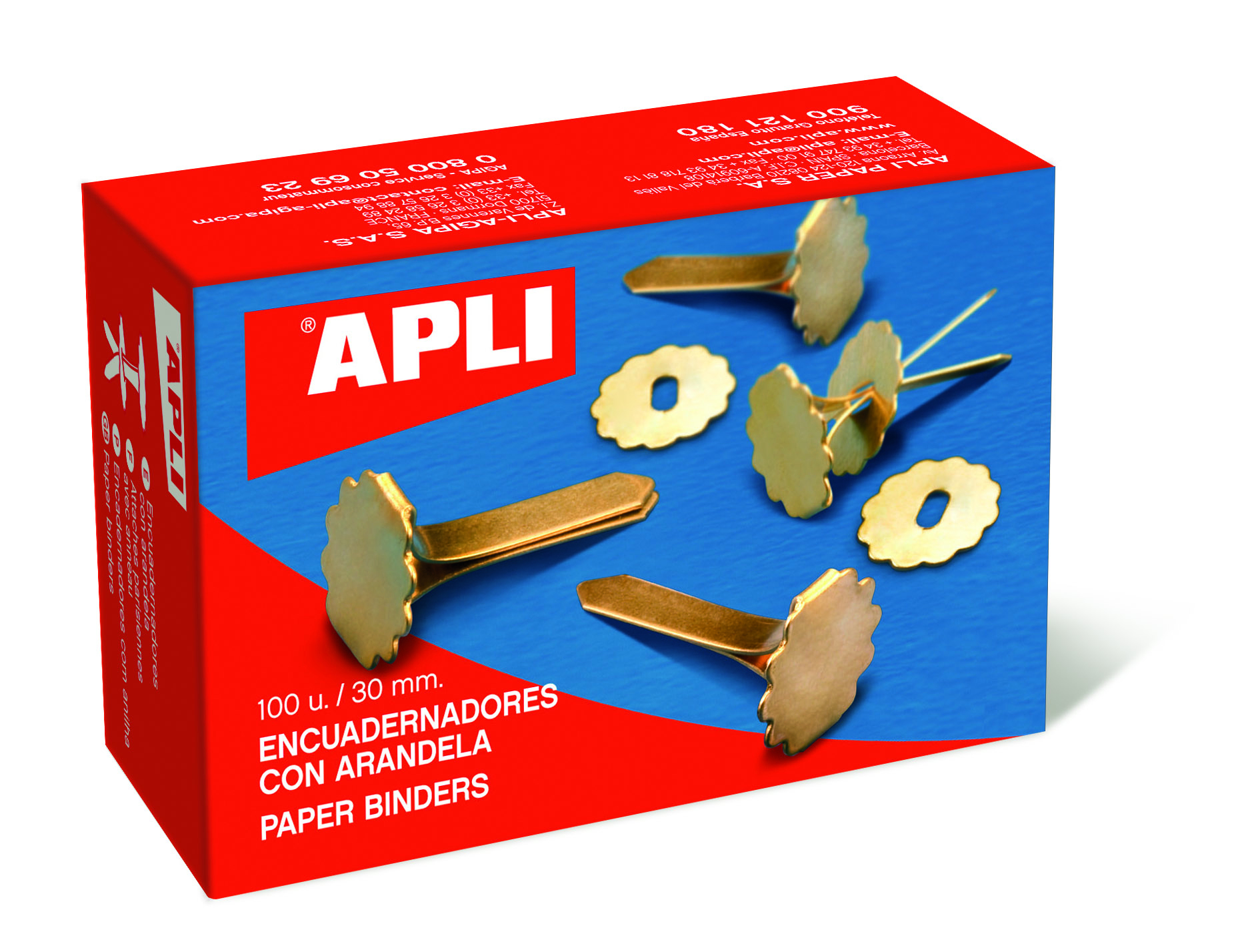 Apli Encuadernadores Metalicos con Arandela - 18mm - Caja de 100 - Aptos para Todo Tipo de Documentos - Incluyen Arandela para Embellecer y Evitar Rozaduras