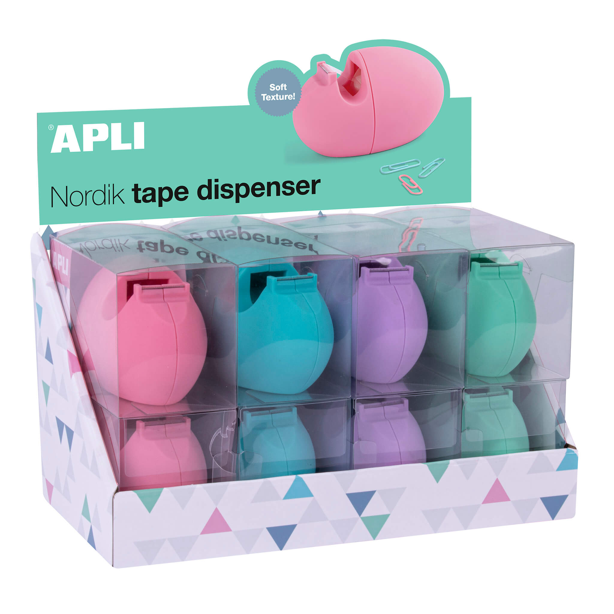 Apli Nordik Collection Dispensadores de Cinta Adhesiva - Medida 60x70x120mm - 8 Portarrollos de Diferentes Colores - Textura Suave y Tacto Agradable - Compatible con Rollos de 19mmx33M
