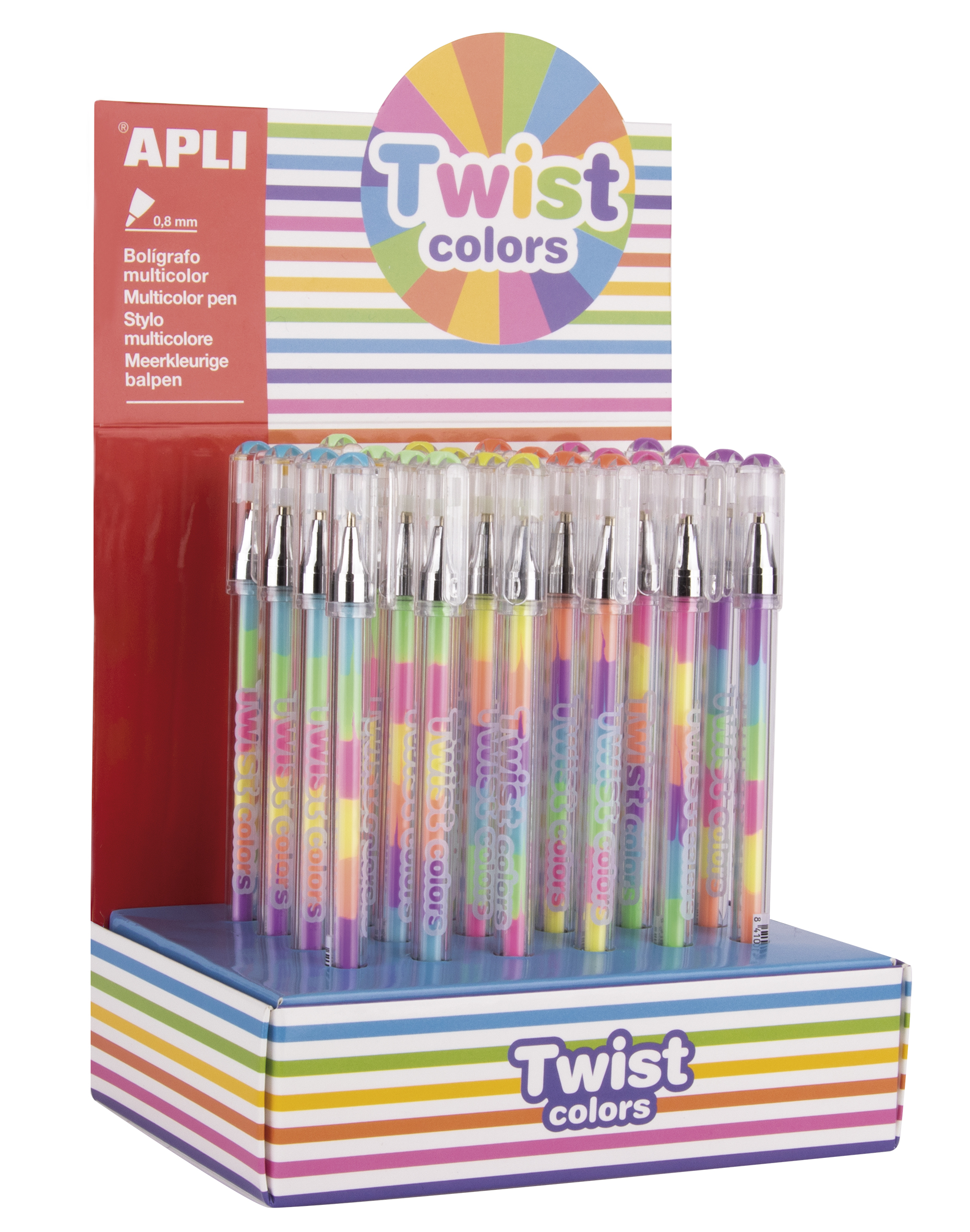 Apli Expositor Boligrafos Gel Pen Twist Colors - 0.8mm - Tinta Que Cambia de Color - Acabado Fluor - 24 Unidades - Secado Rapido y Larga Duracion