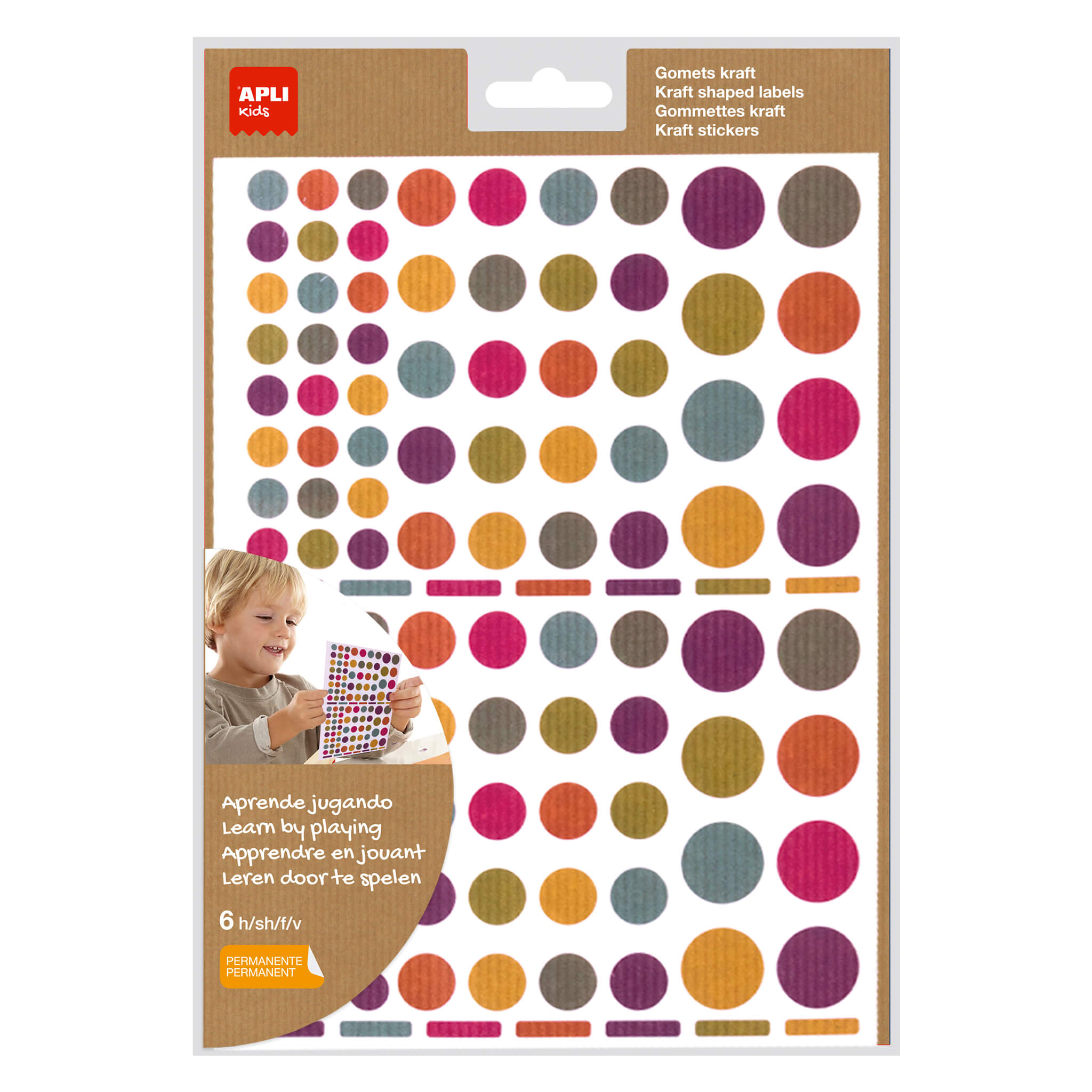 Apli Gomets Redondos Adhesivo Permanente - Ø 10mm, Ø 14mm y Ø 20mm - 624 Gomets por Bolsa - Desarrollo de Habilidades y Creatividad - Colores Colores