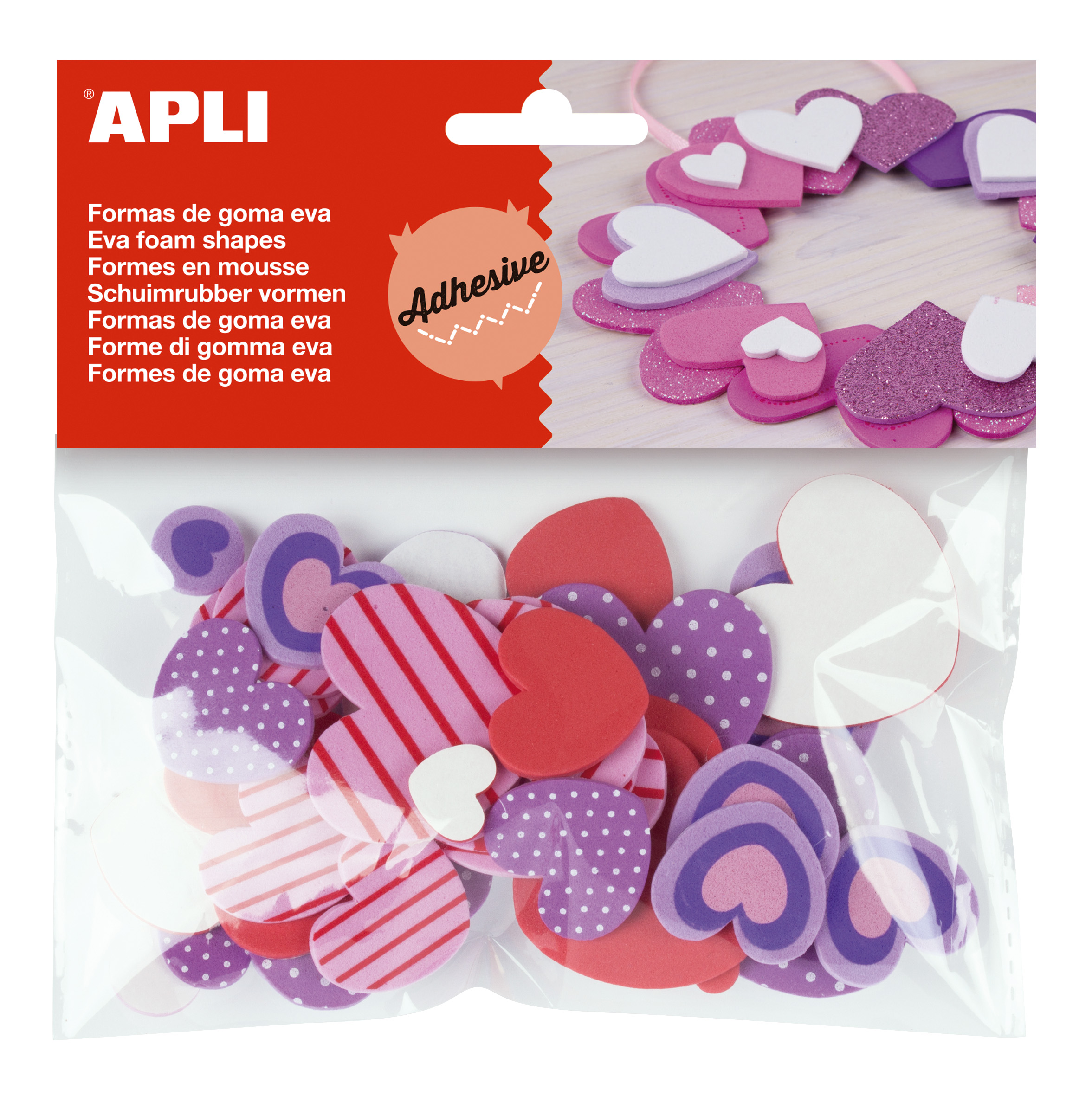 Apli Formas Goma Eva Adhesivas Corazones Estampados 40 U - Faciles de Pegar - Diseo de Corazones - 40 Unidades Por Paquete