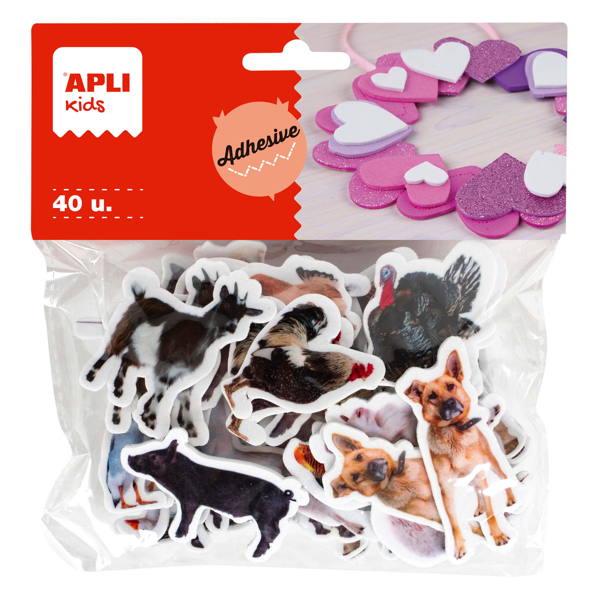 Apli Formas Goma Eva Adhesivas Animales de la Granja 40U - Faciles de Pegar - Variados Diseos - Ideal para Manualidades