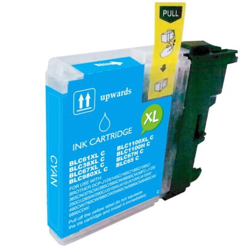 Brother LC980XL/LC1100XL/LC985XL Cyan Cartucho de Tinta Generico - Reemplaza LC980C/LC1100C/LC985C