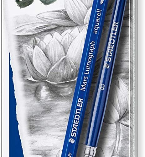 Staedtler Mars Lumograph Aquarell 100A Pack de 5 Lapices de Grafito + Pincel - Resistencia a la Rotura - Graduaciones Surtidas