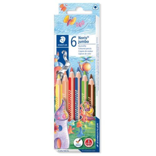 Staedtler Jumbo Noris 128 Pack de 6 Lapices Triangulares de Colores - Diseo Ergonomico - Colores Surtidos