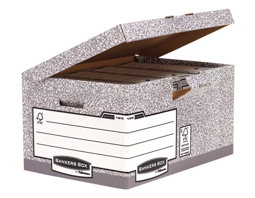 Fellowes Bankers Box Maxi Contenedor de Archivos - Tapa Fija - Montaje Automatico Fastfold - Carton Reciclado Certificacion FSC - Color Gris