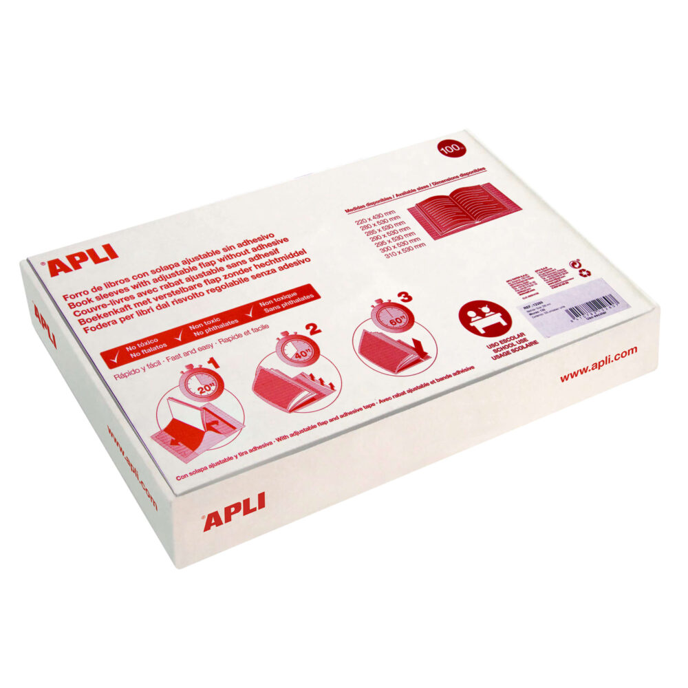 Apli Pack de 100 Forros de Libros con Solapa Ajustable 290 mm - PVC - Forra en 3 Pasos