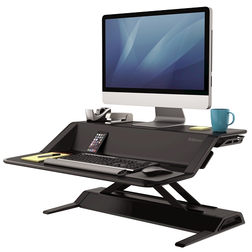 Fellowes Sit-Stand Lotus Estacin de Trabajo - 22 Ajustes en Altura - Ofrece una Maxima Estabilidad - Dos Amplias Superficies - Color Negro