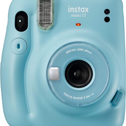 Fujifilm Instax Mini 11 Sky Blue Camara Instantanea - Tamao de Imagen 62x46mm - Flash Auto - Mini Espejo para Selfies - Correa de Mano y 2 Botones de Obturador Diferentes