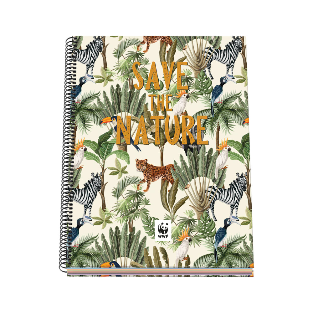 Dohe WWF Save the Nature Cuaderno Espiral Tapa Dura - Tamao A4 de 100 Hojas 90gr - Hojas Microperforadas con 4 Taladros - Cuadricula 5mm